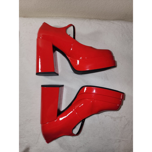 WILD PAIR Women Red Chunky Platform Block Heel Pumps Shoes 9.5 M Mary Janes - Picture 6 of 10